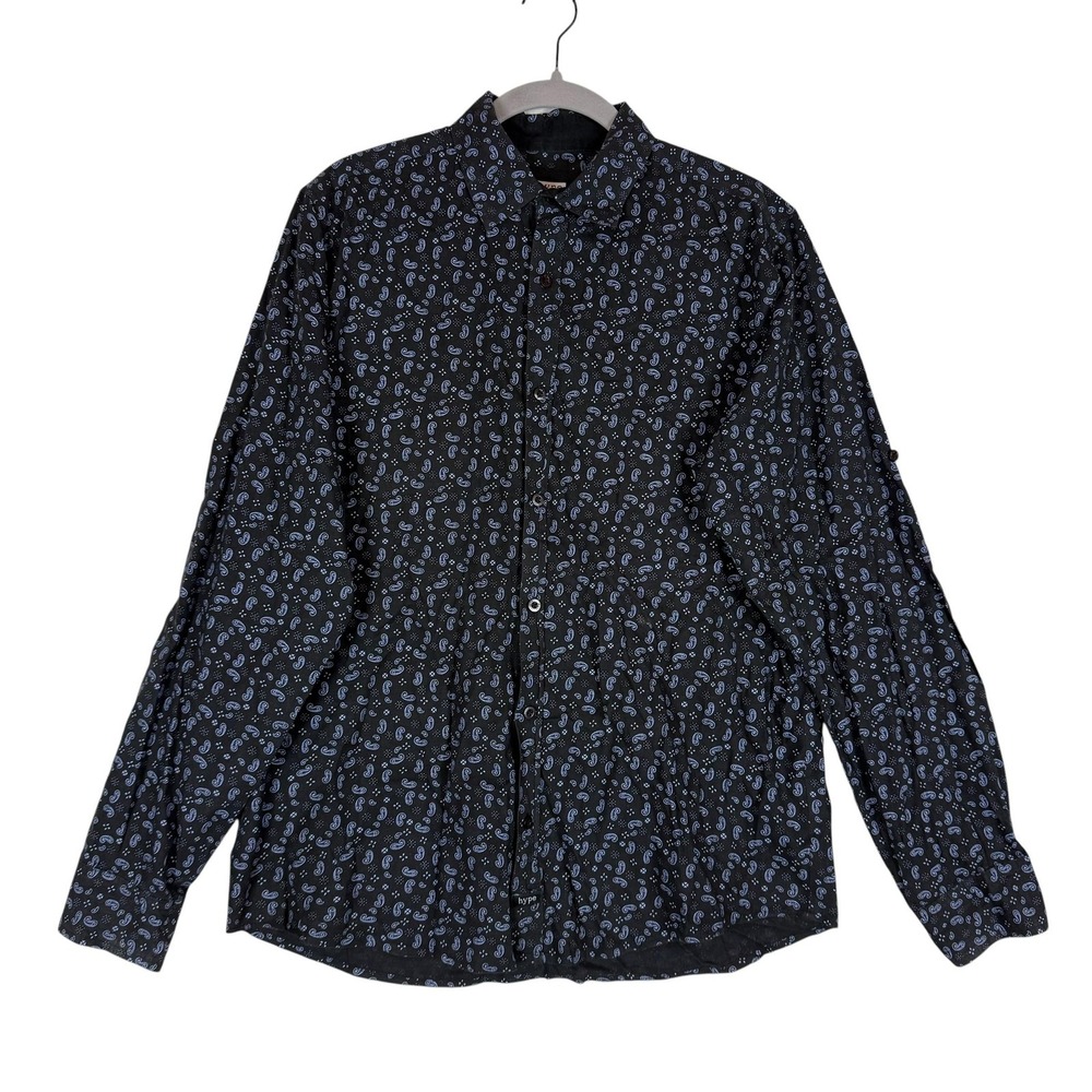 Hype Shirt Mens Large Black Paisley Allover Long Sleeve Button Up Cotton Casual
